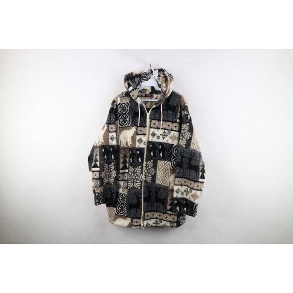Vtg 90s Streetwear Womens Small Christmas Penguin Polar Bear Fleece Jacket USA - Picture 1 of 14